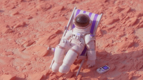 3D render of an astronaut relaxing on the planet Mars