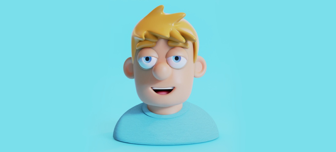 Render del busto de un hombre modelado en 3D con estilo 'cartoon'