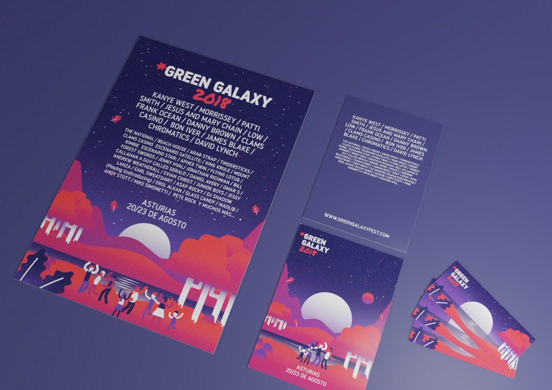 Applications of the illustrations and the Green Galaxy Fest brand